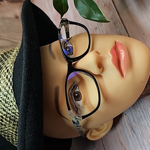 LADIES BLACK & GOLD PLASTIC EYEGLASS FRAMES - Picture 2 of 16